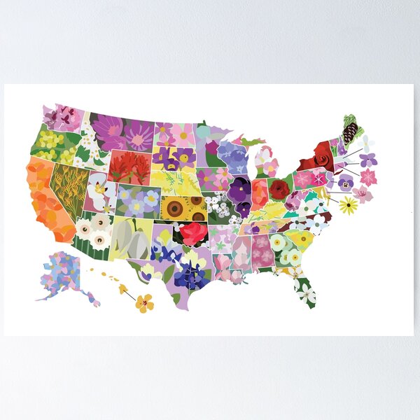 State Flower Map Poster for Sale by bcawley