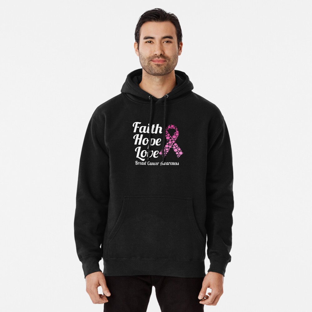 Faith Hope Love Breast Cancer Awareness Flower' Men's Hoodie