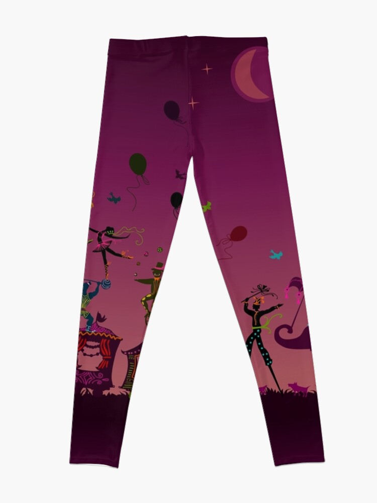 Alternate view of colorful circus carnival traveling in one row at night Leggings