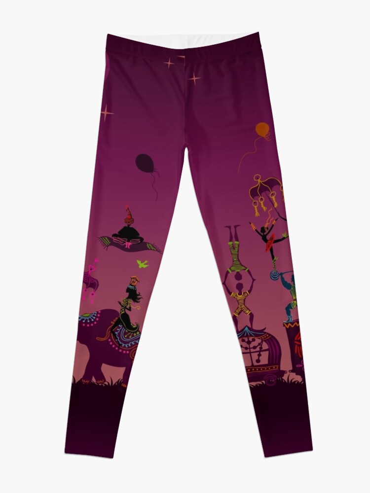 Alternate view of colorful circus carnival traveling in one row at night Leggings