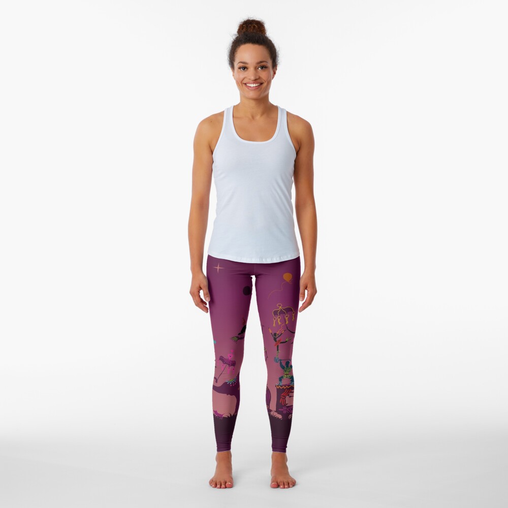 colorful circus carnival traveling in one row at night Leggings