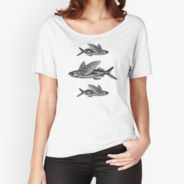 Flying Fish | Vintage Fish | Three Fish | Black and White | Relaxed Fit T-Shirt