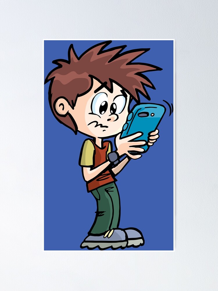 Poster Nino Gritando Con Cara Sorprendida Recibe Un Mensaje En Su Telefono Movil De Duxpavlic Redbubble