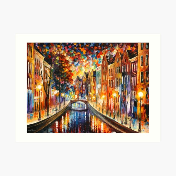 AMSTERDAM - NIGHT CANAL - Leonid Afremov Art Print