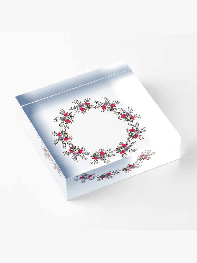 Alternate view of Flowers and leaves wreath Acrylic Block