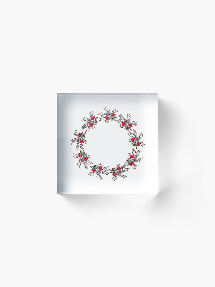 Alternate view of Flowers and leaves wreath Acrylic Block
