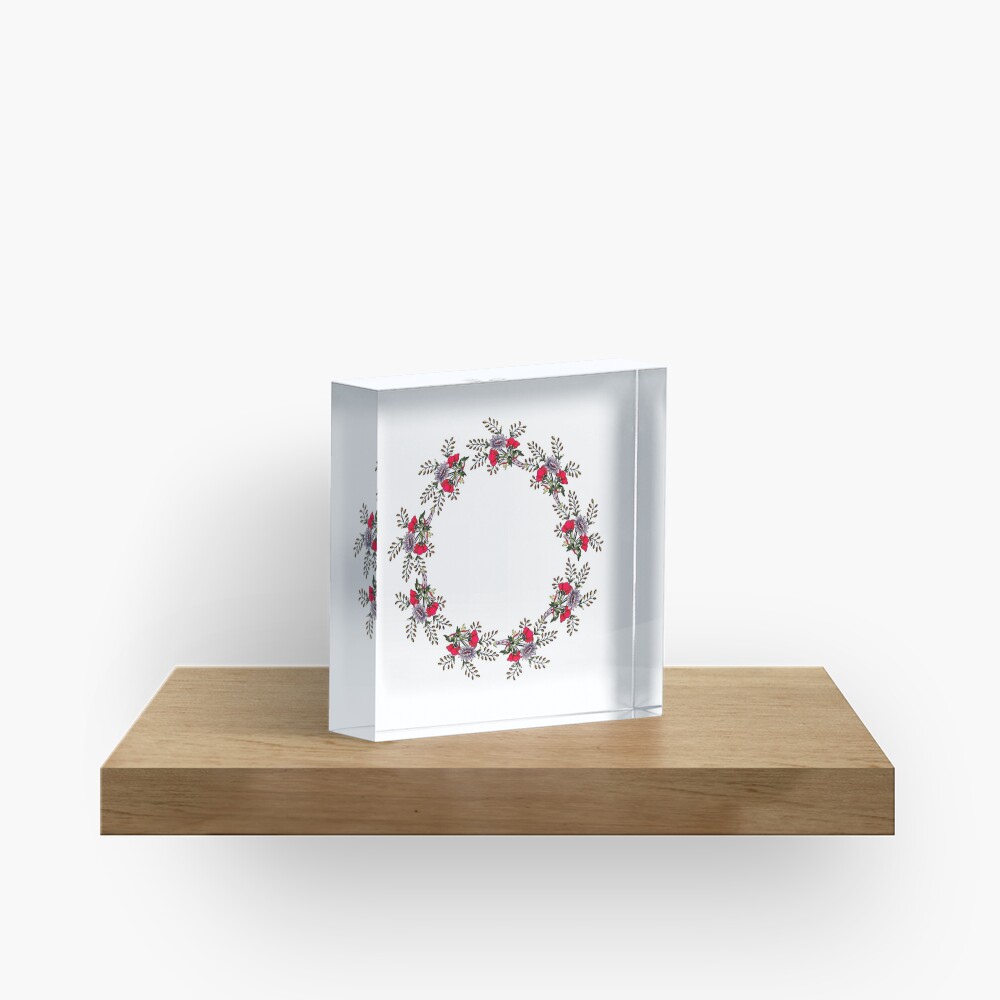 Flowers and leaves wreath Acrylic Block