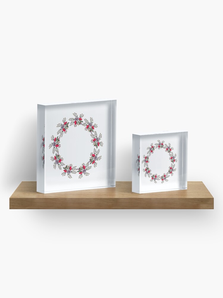 Alternate view of Flowers and leaves wreath Acrylic Block