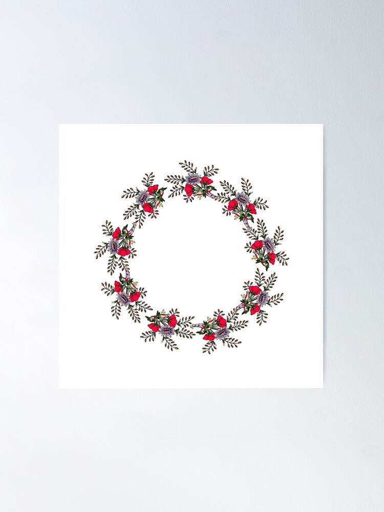 Thumbnail 2 of 3, Poster, Flowers and leaves wreath designed and sold by anni103.