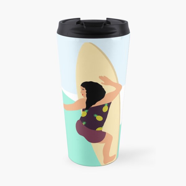 Beautiful girl surfs on the waves Travel Mug
