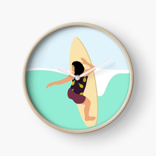 Beautiful girl surfs on the waves Clock