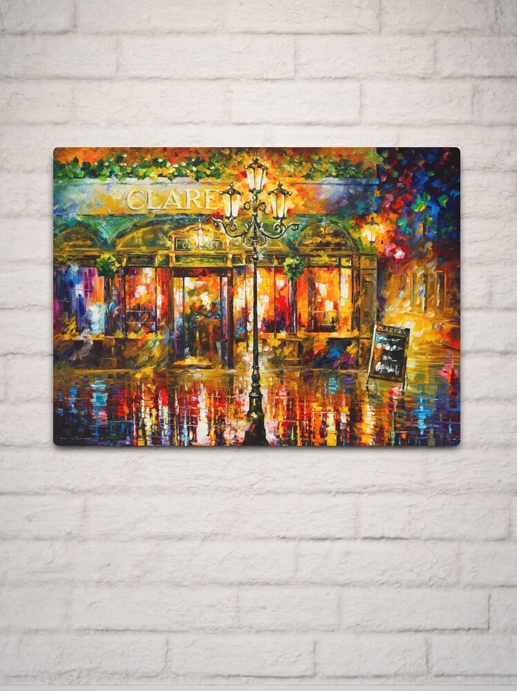 Thumbnail 2 of 4, Metal Print, Misty Cafe - Leonid Afremov designed and sold by Leonid Afremov.