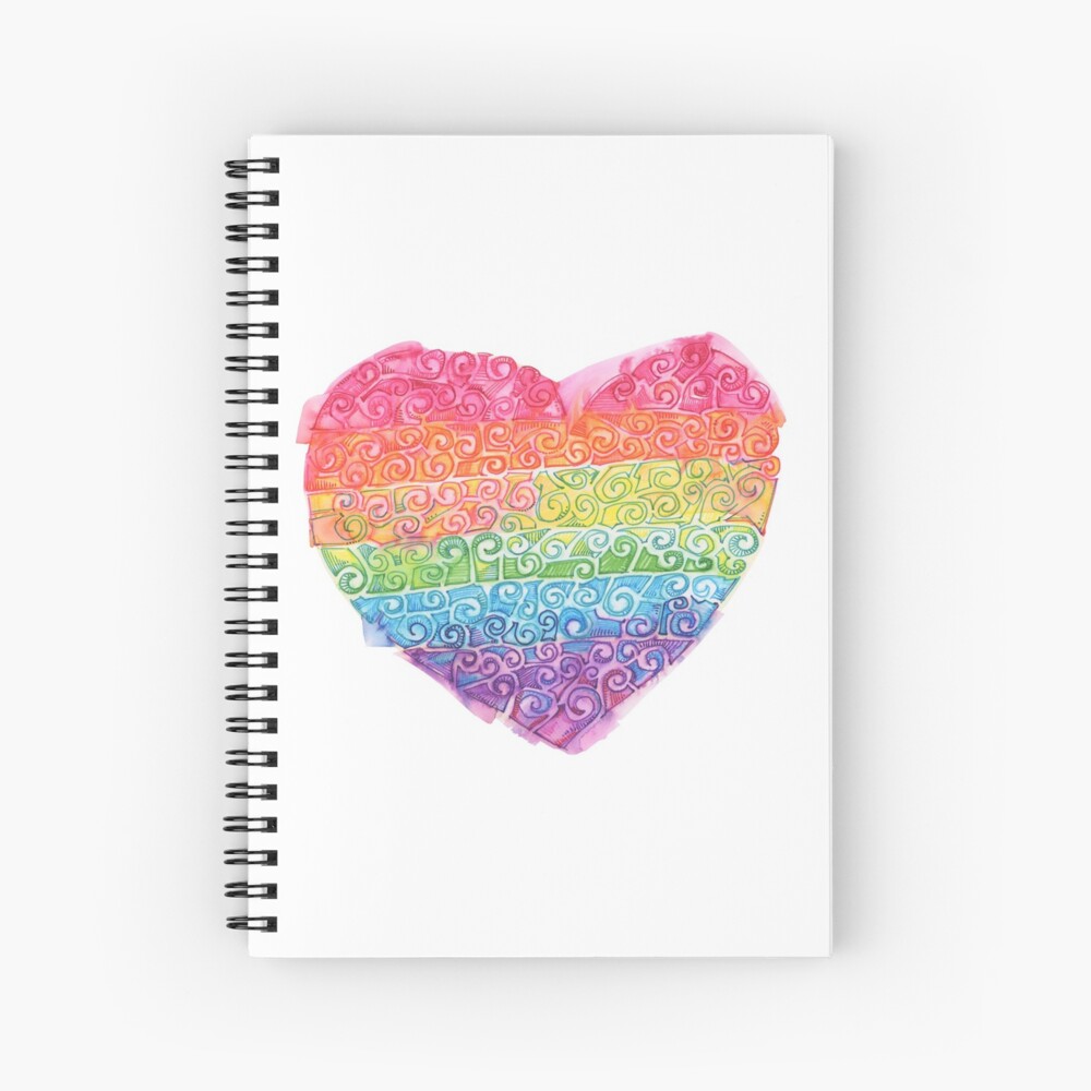 Watery rainbow swirl heart drawing - 2016 Spiral Notebook