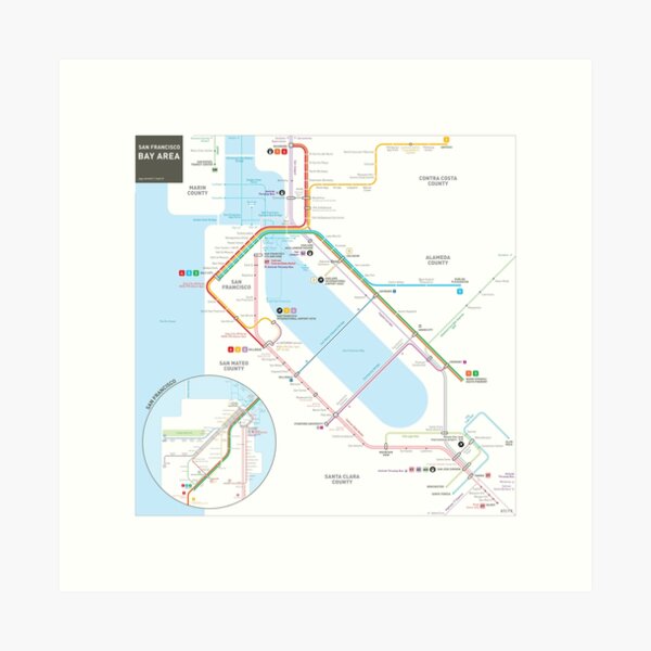 San Francisco Bay Area Transit Map Art Print