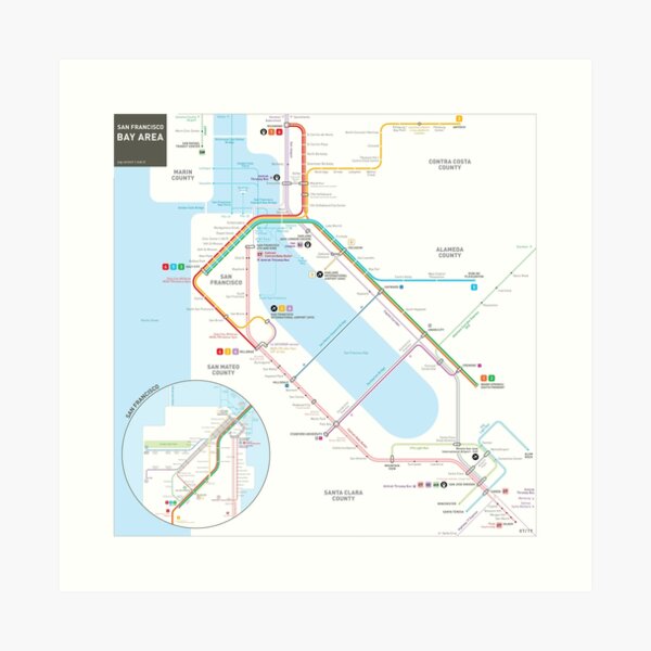 San Francisco Bay Area Transit Map Art Print