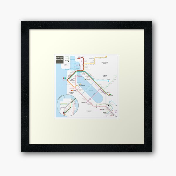 San Francisco Bay Area Transit Map Framed Art Print