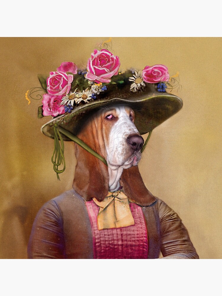 Victorian Basset Hound in a springtime hat. by LucySchwartz