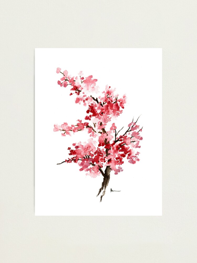 Impression photo « Peinture à l'aquarelle d'impression de branche de fleur  de cerisier », par asiaszmerdt | Redbubble