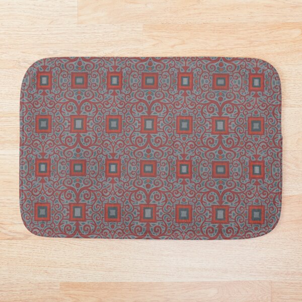 Squares and Lace, Arabesque Pattern, Gray Terracotta Bath Mat