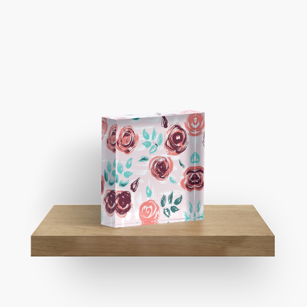 Brushstroke Roses Acrylic Block