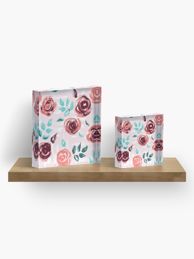 Alternate view of Brushstroke Roses Acrylic Block