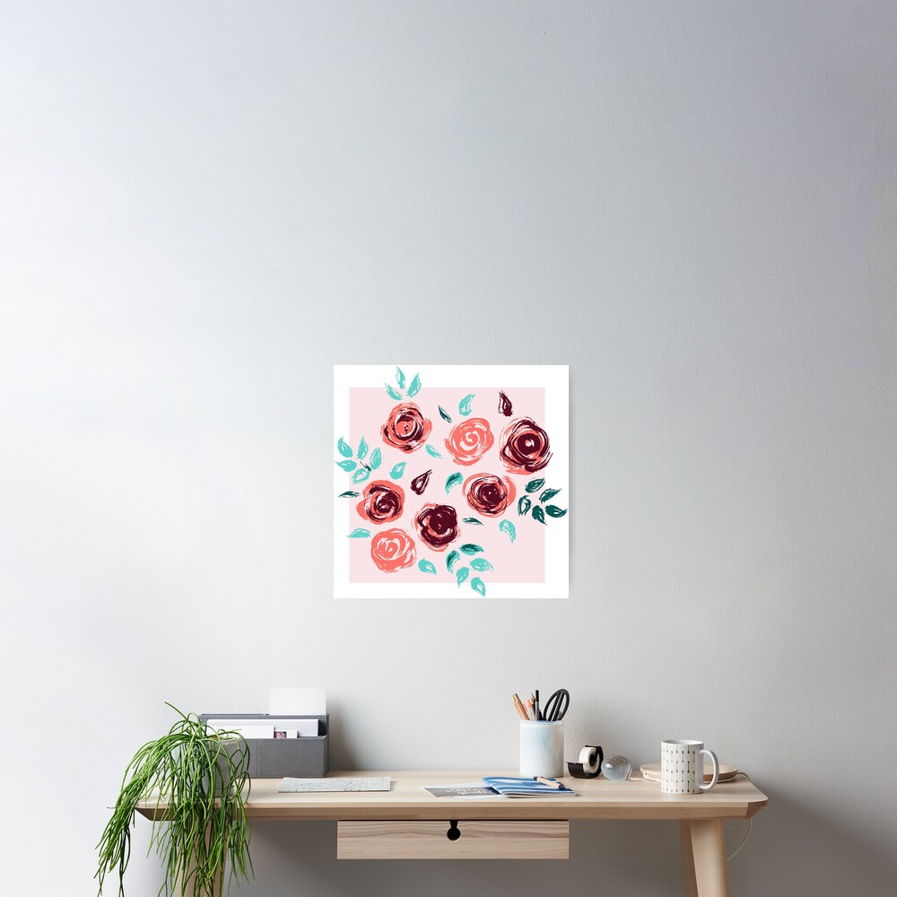 Brushstroke Roses Poster