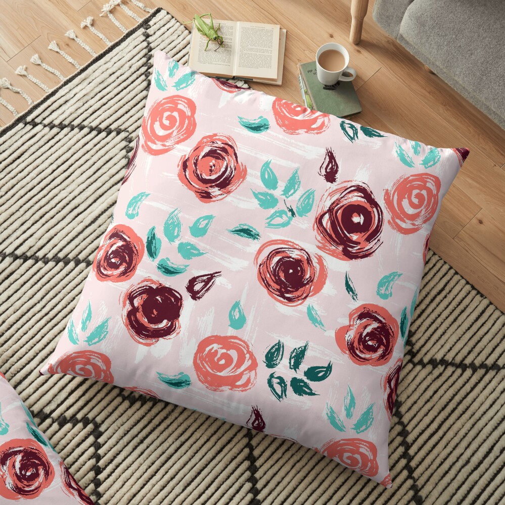 Brushstroke Roses Floor Pillow