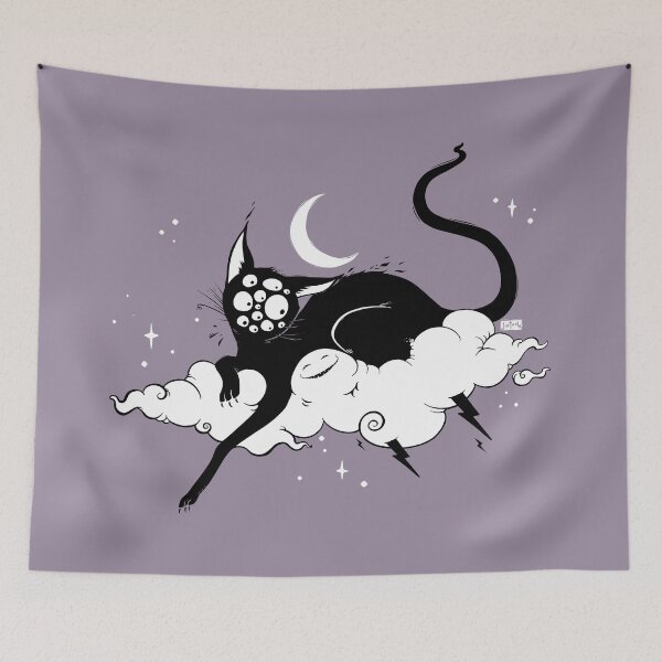 Item preview, Strange Many Eyed Black Cat On Cloud With Lighting Bolt designed and sold by cellsdividing.
