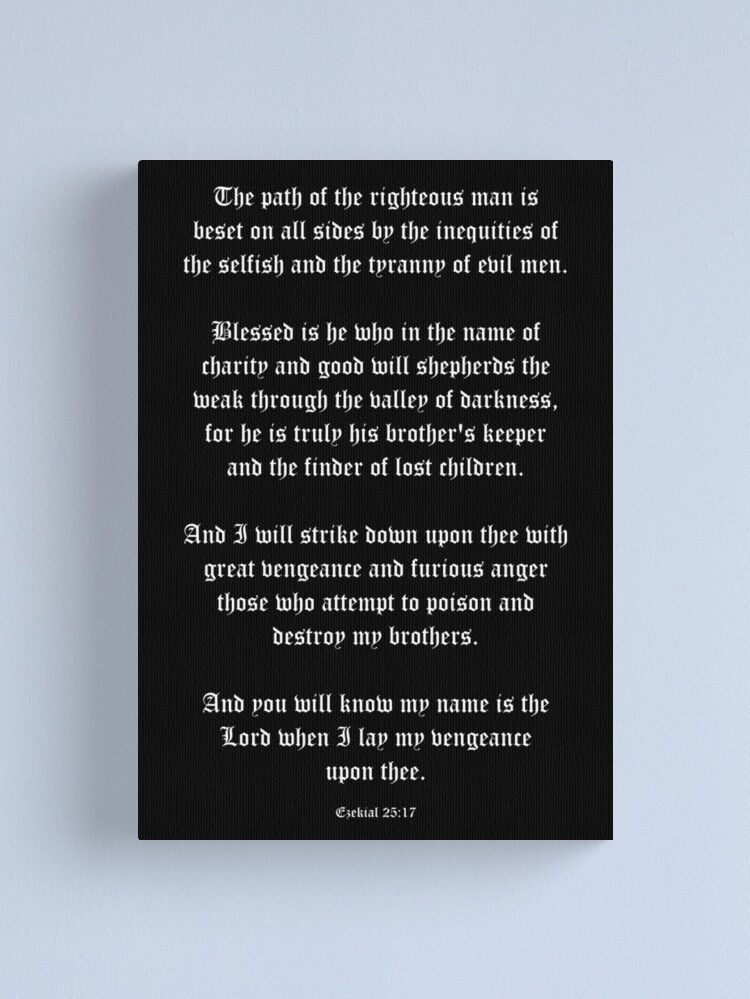 Alternate view of Ezekial 25:17 (Old English Black & White) Canvas Print
