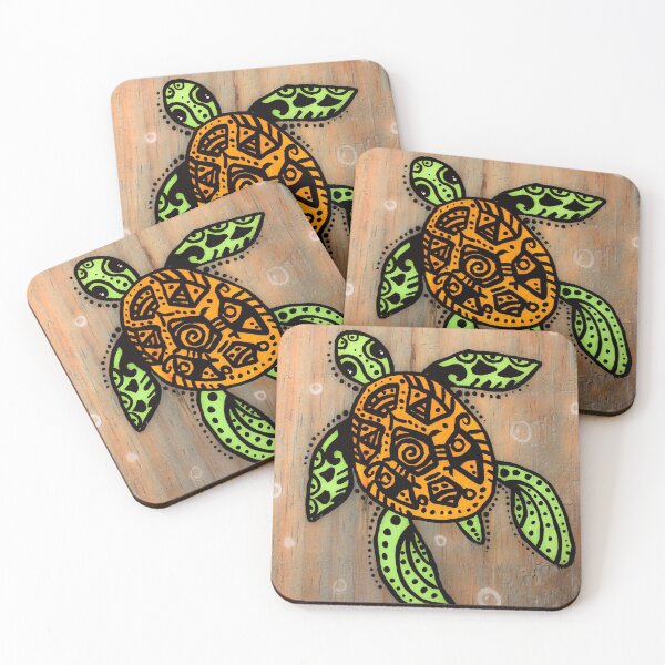 Item preview, Orange and Green Tribal Sea Turtle  designed and sold by courtneyjart.