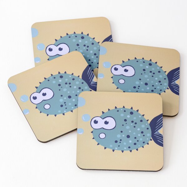 Item preview, Teal and Navy Puffer Fish with Bubbles designed and sold by courtneyjart.
