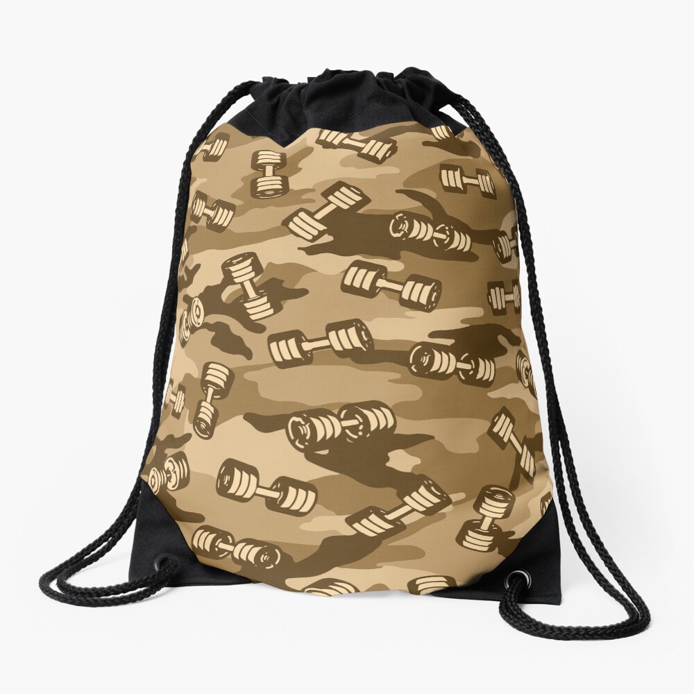 "Dumbbell Gym Camo DESERT" Drawstring Bag for Sale by GrandeDuc Redbubble