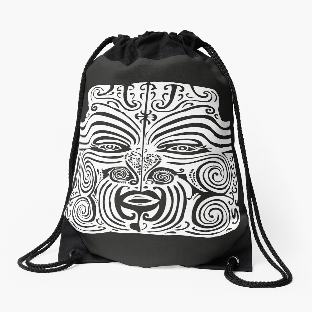Maori Moko | Tribal Tattoo | New Zealand | Black and White | Drawstring Bag