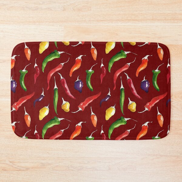 Item preview, Ink and watercolor hot chillies pattern on red background designed and sold by purplesparrow.
