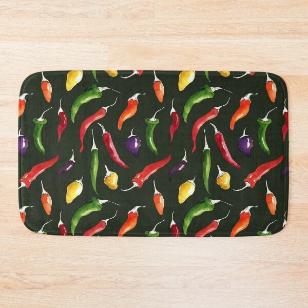 Item preview, Ink and watercolor hot chillies pattern on green background designed and sold by purplesparrow.