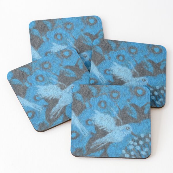 Item preview, Hummingbirds, Flowers Birds Wool ainting Fiber Art Blue Grey  designed and sold by Julia Khoroshikh.