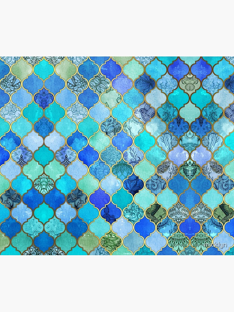Cobalt Blue, Aqua & Gold Decorative Moroccan Tile Pattern by micklyn