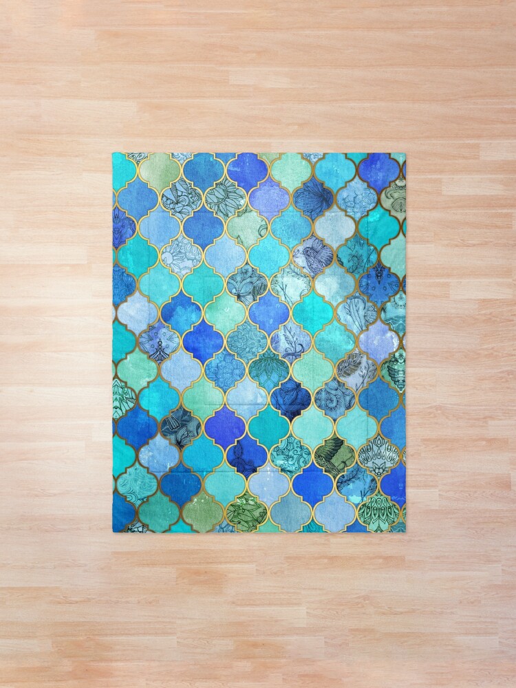 Cobalt Blue, Aqua & Gold Decorative Moroccan Tile Pattern