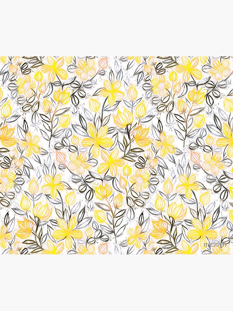 Sunny Yellow Crayon Striped Summer Floral by micklyn