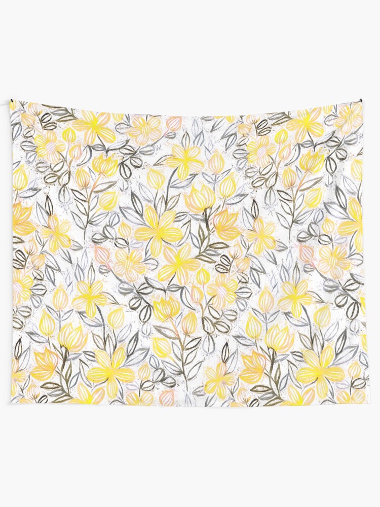 Alternate view of Sunny Yellow Crayon Striped Summer Floral Tapestry