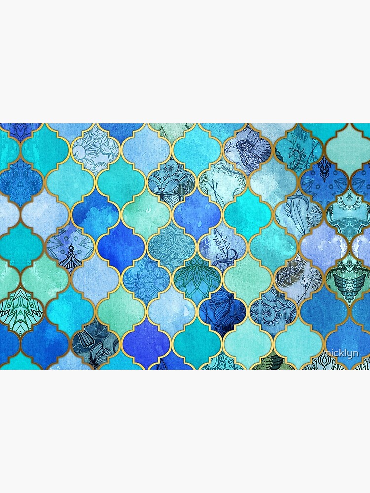 Cobalt Blue, Aqua & Gold Decorative Moroccan Tile Pattern by micklyn