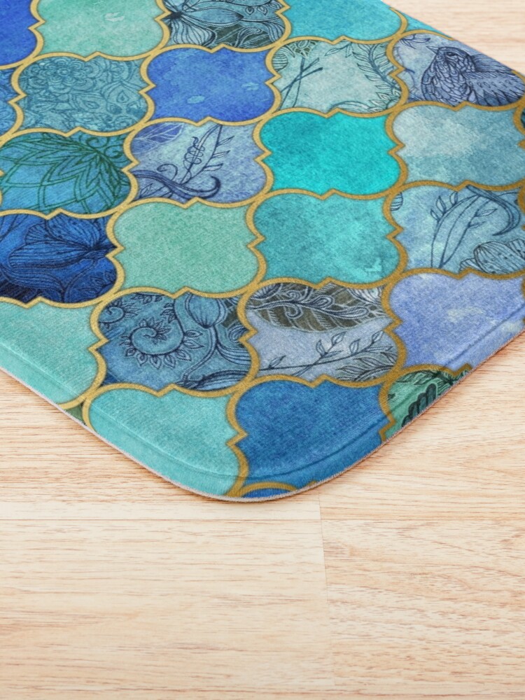 Cobalt Blue, Aqua & Gold Decorative Moroccan Tile Pattern Bath