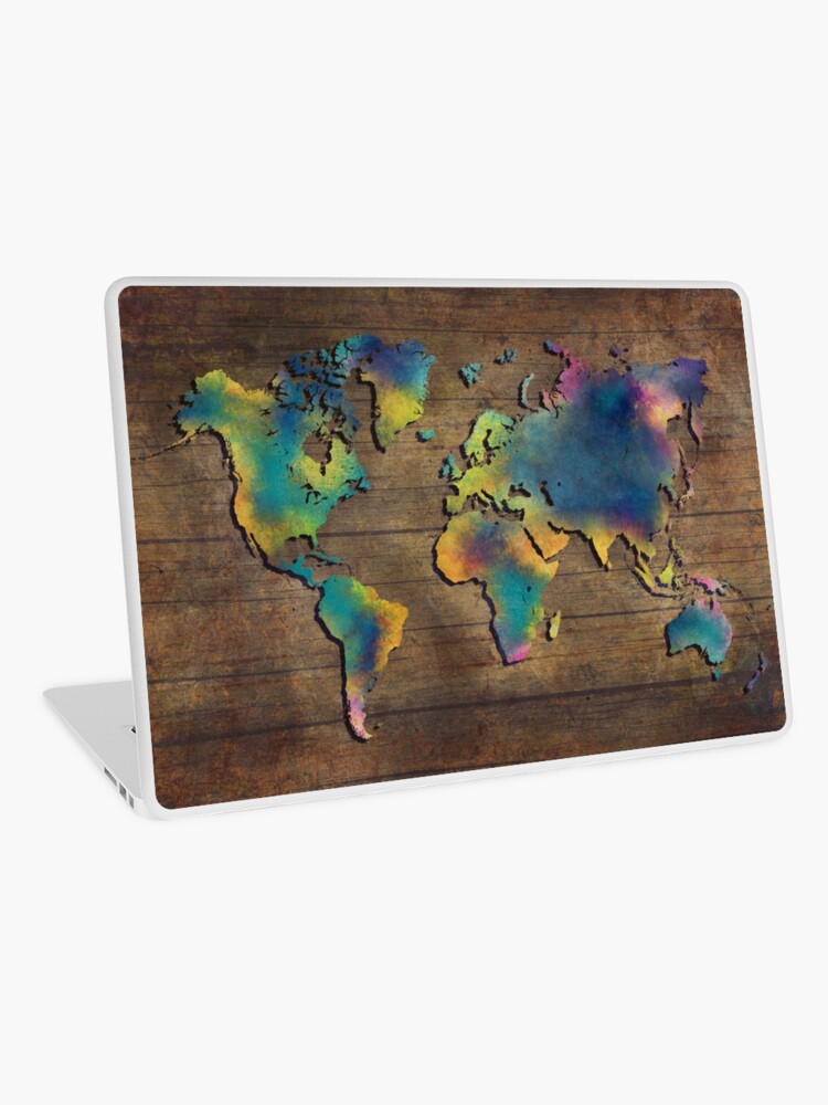 World Map Wood Worldmap Map Laptop Skin For Sale By JBJart Redbubble   Pd,x500,macbook Air 13 Pad,750x1000,f8f8f8.u4 