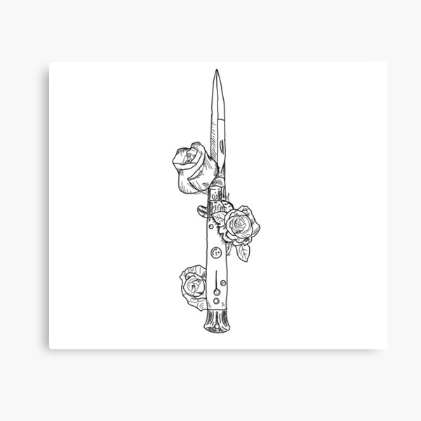 Switch Blade And Roses | Digital Linework Illustration Canvas Print