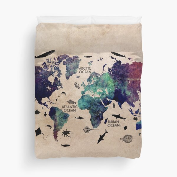 World Map Oceans #map #worldmap Duvet Cover