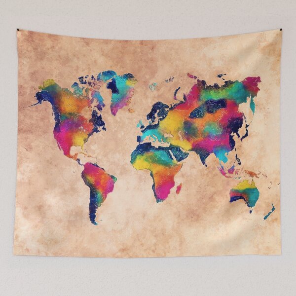 Item preview, world map watercolor 5 designed and sold by JBJart.