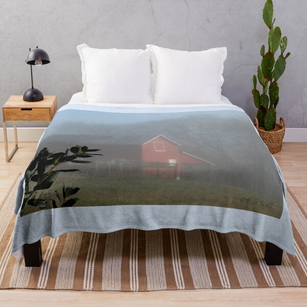 Item preview, "RED BARN THROUGH THE MIST," Photo, for prints and products designed and sold by Bob Hall©.