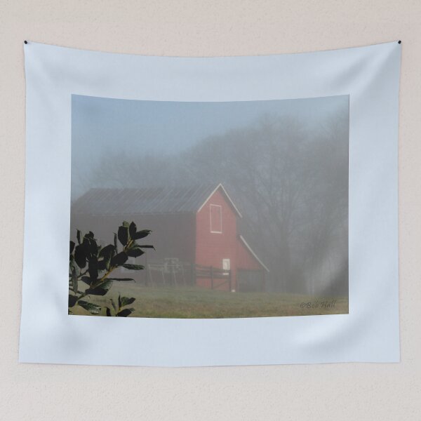 Item preview, "RED BARN THROUGH THE MIST," Photo, for prints and products designed and sold by Bob Hall©.