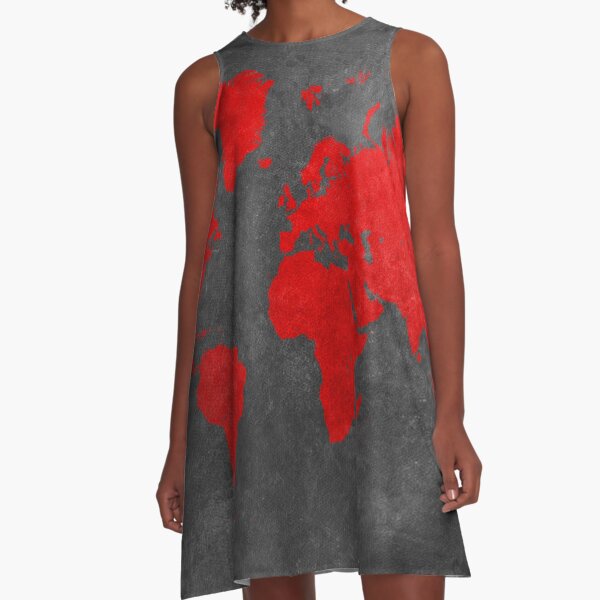 World map black and red A-Line Dress