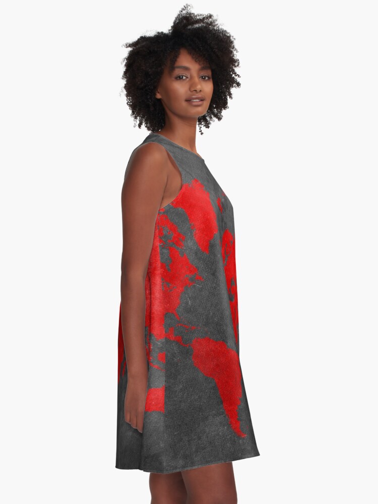 Alternate view of World map black and red A-Line Dress